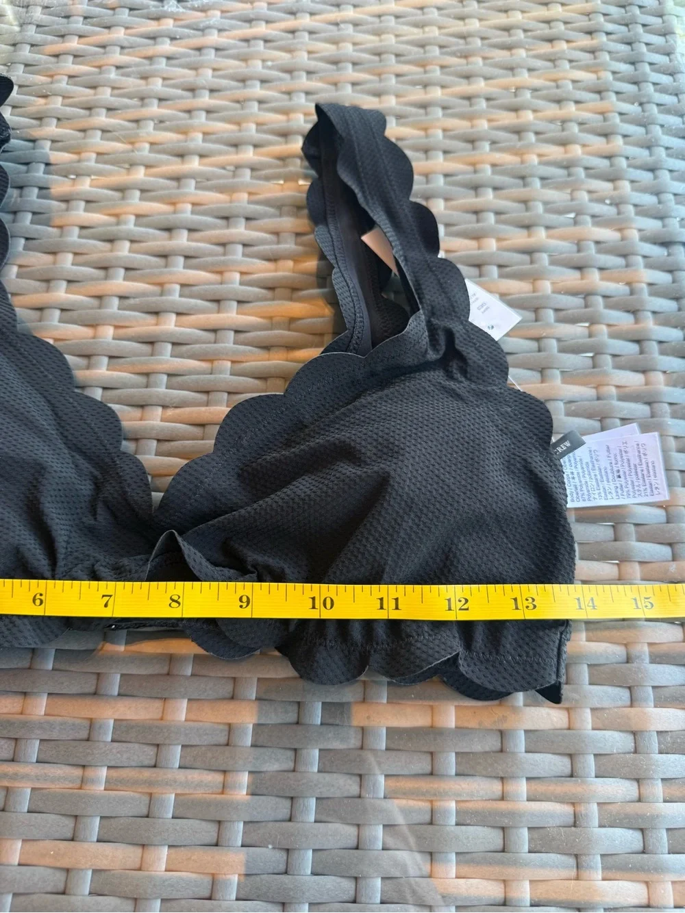 J.Crew Scallop Piqué High Waist Bikini Set Black Textured Medium NWT